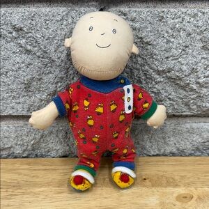 Vintage Caillou Plush Baby Doll in Red Chick Print Pajamas
